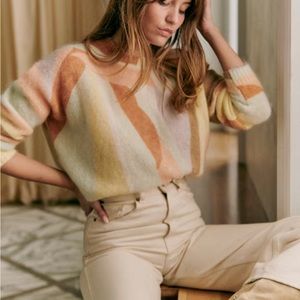 Sezane Amicie Jumper | Mohair Sweater | Multicolor Leaves | size XS